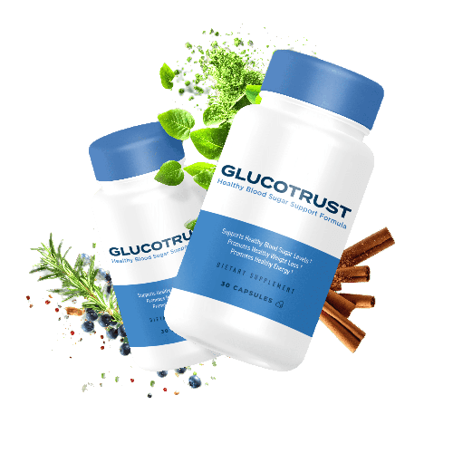 GlucoTrust supplement bottle designed to support healthy blood sugar levels.