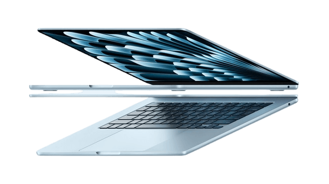 Sleek and lightweight MacBook Air in the new Sky Blue color.