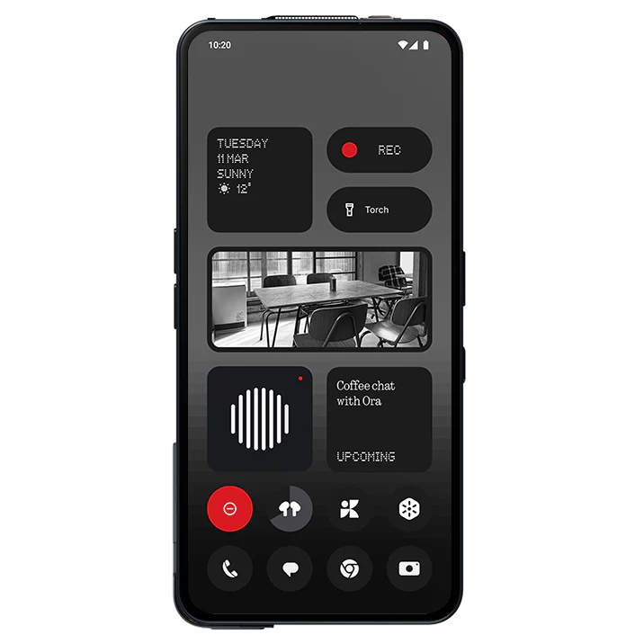 Nothing Phone (3a) Pro with transparent design and LED Glyph interface.