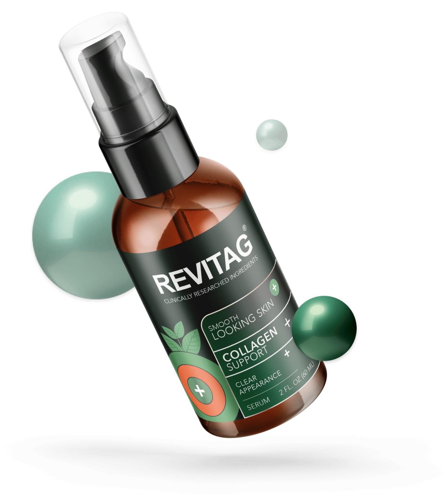ReviTag skin tag serum bottle – plant-based topical formula for smooth skin and clear appearance, gentle skin tag remover with natural ingredients.