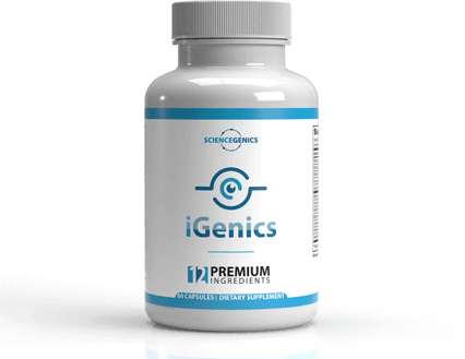 iGenics review featuring one bottle of the eye supplement designed to support vision health, reduce inflammation, and protect against blue light damage.