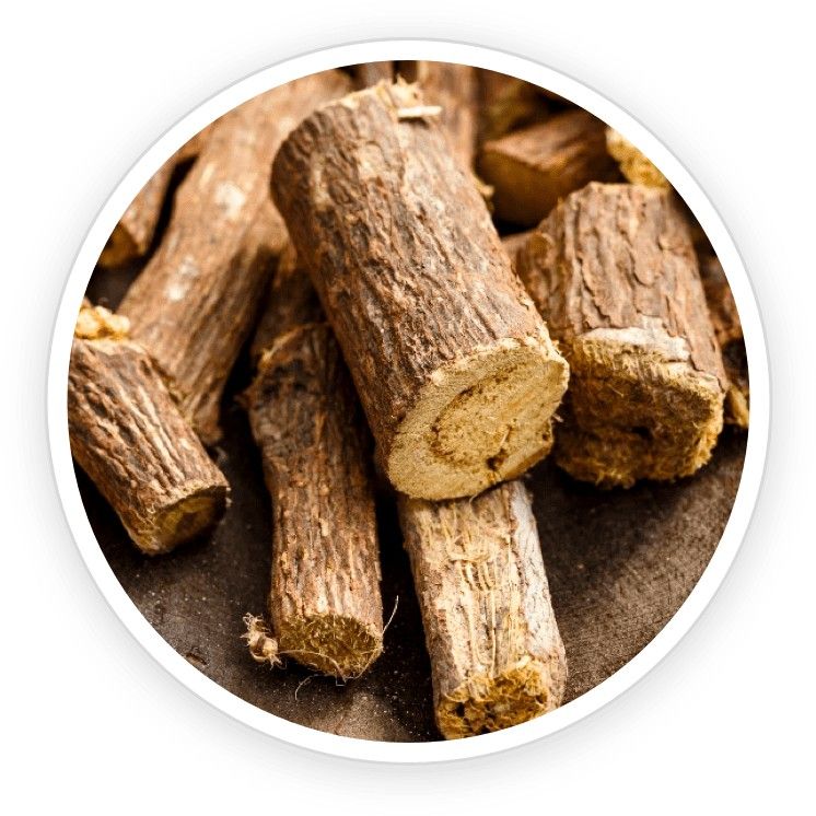 Licorice root pieces, used in skincare for natural brightening and soothing effects.