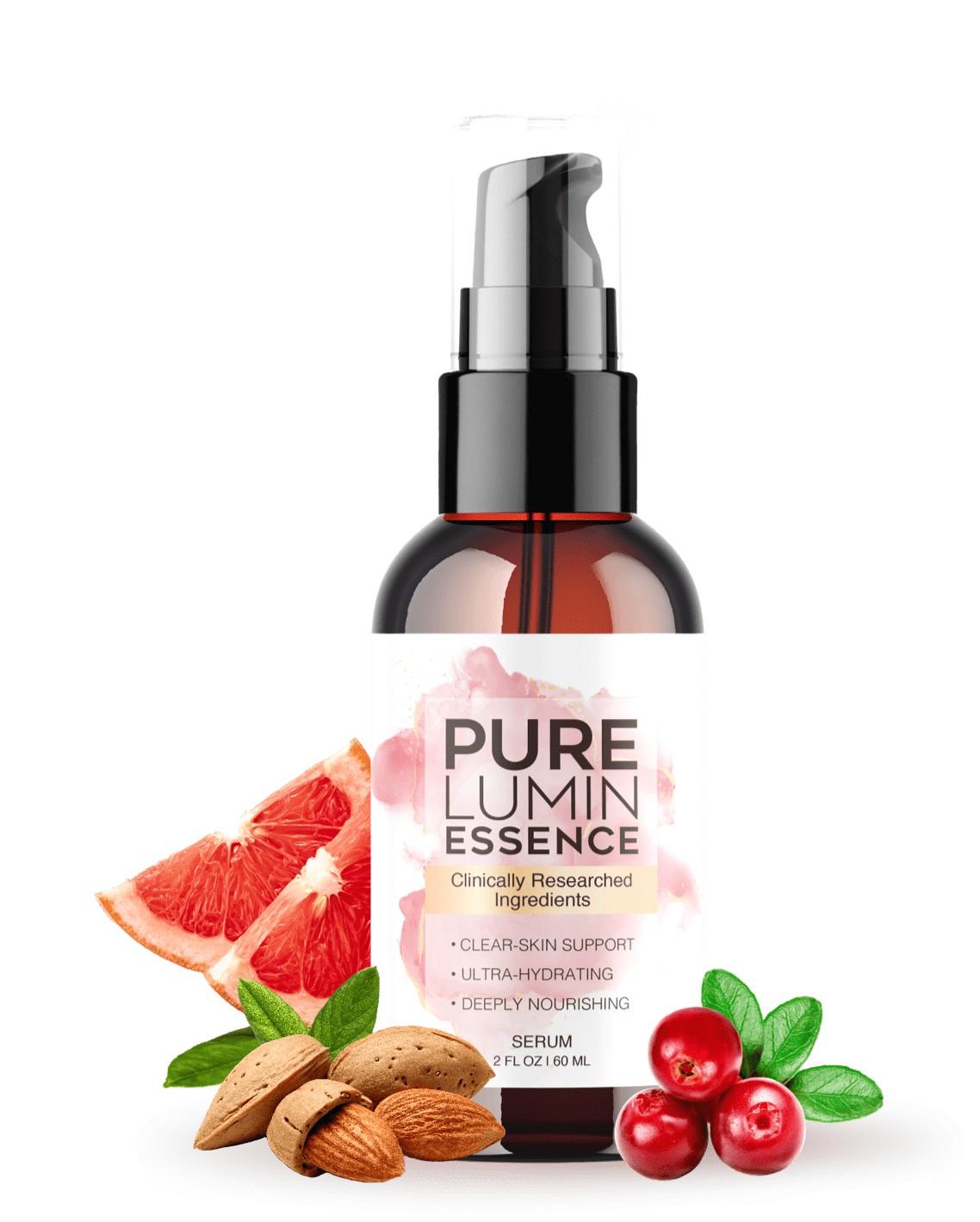 A Bottle Of PureLumin Essence With Its Ingredients