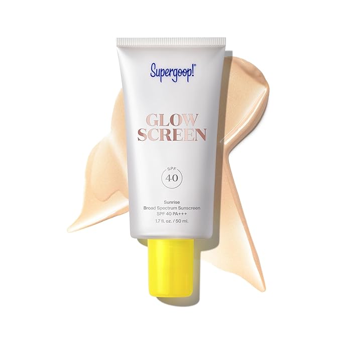 Supergoop! Glowscreen SPF 40 Sunrise tinted sunscreen bottle with hydration and blue light protection.
